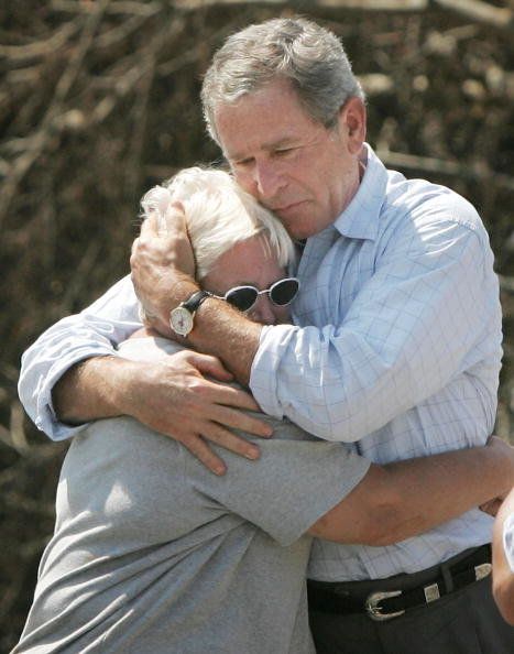 After Hurricane Katrina, former President George W. Bush hugged a hurricane victim whose home was destroyed in Biloxi, Mississippi.