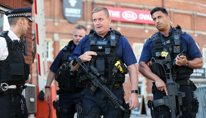 Armed police outside the ground