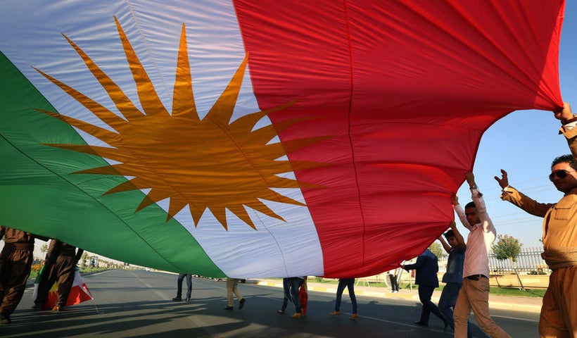 <em>Kurds for independence demonstrate outside the UN in Erbil</em>