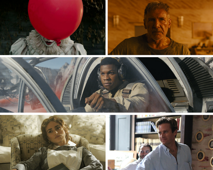 Clockwise: "It," "Blade Runner 2049," "Star Wars: The Last Jedi," "Call Me By Your Name" and "Murder on the Orient Express."