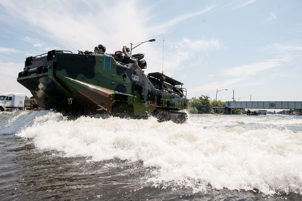 Marines return to a launch point in Port Arthur, Texas, near the Louisiana border.