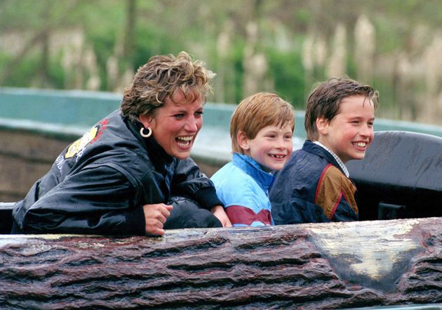 Diana, Princess of Wales, with sons Harry And William, on a day out at Thorpe Park.