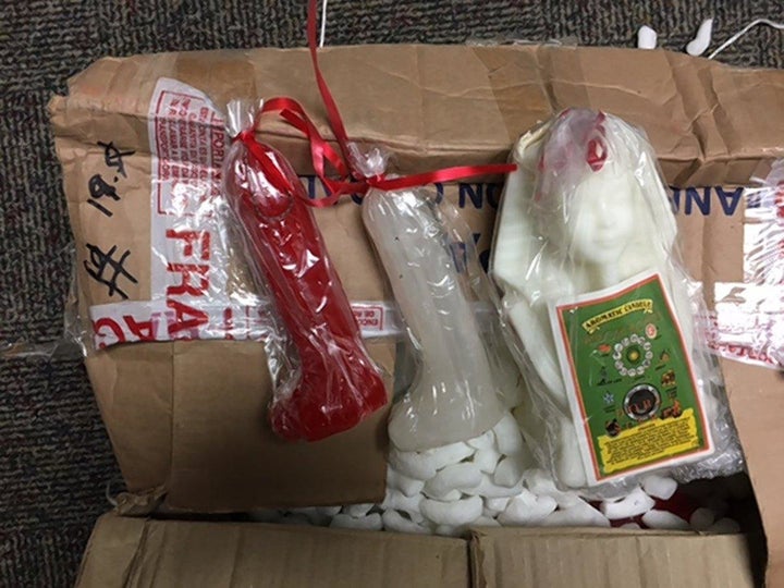 Five people were arrested Wednesday after meth was found inside penis-shaped candles.