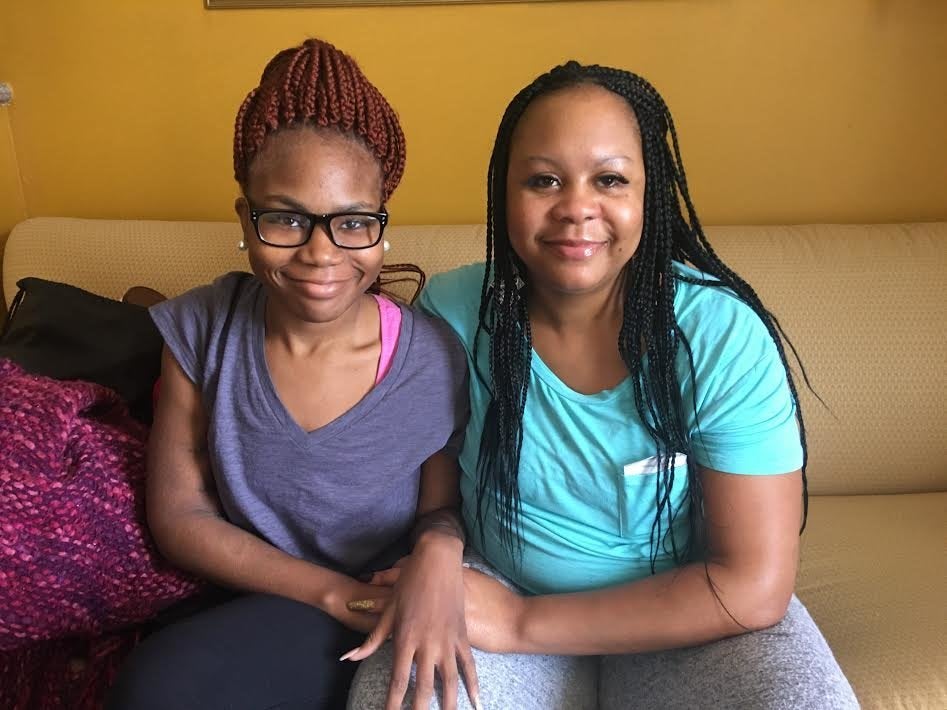 Pediatric dialysis patient Inesty Thomas, left, sits with her mother, Rachel Richard, after she was rescued.