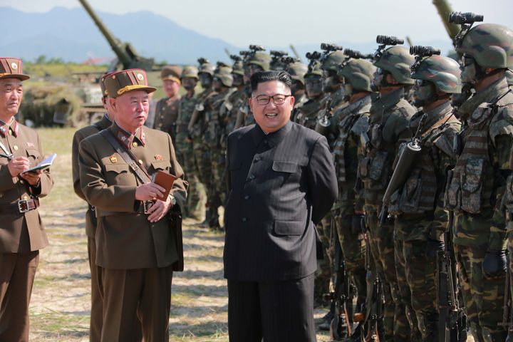 North Korean leader Kim Jong Un guides a target-striking contest of the special operation forces of the Korean People's Army in this undated photo released last month