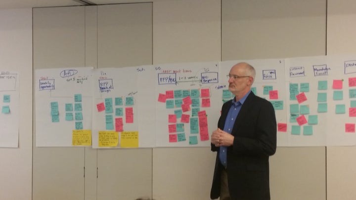 <p>David Noel, President of MOI pauses amidst the dealer process map presentation for a question.</p>