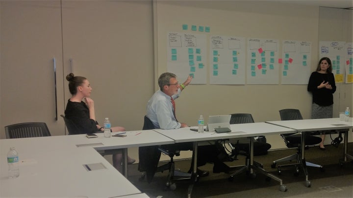<p>A&D Panelists Bob Fox (FOX Architects), Elizabeth Pelletier (FOX Architects) and Kim Sullivan (Gensler) discuss the A&D Process Map.</p>