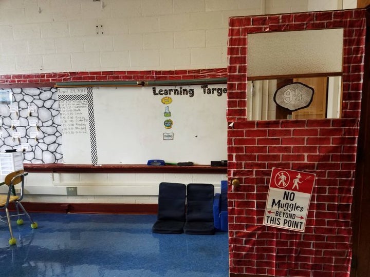 Inspired by the Harry Potter books, fourth-grade teacher Jessica Moeller decorated her classroom door in North Carolina as an