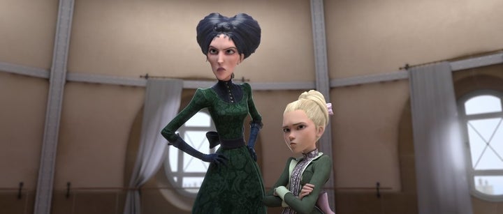 In "Leap!," Kate McKinnon voices the wicked Régine, pictured on the left, next to Maddie Ziegler's Cami