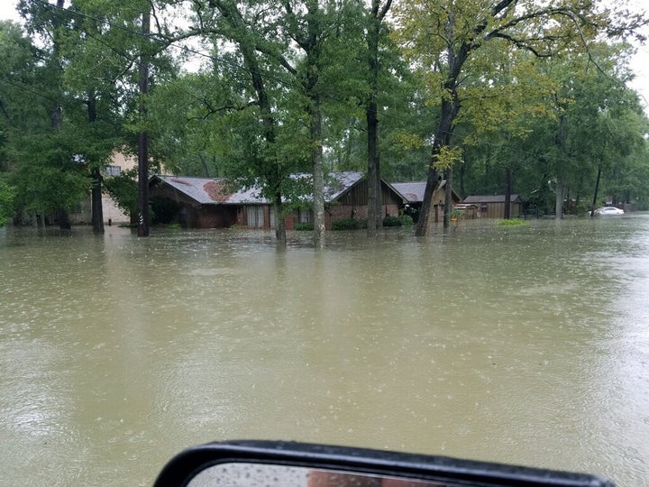 A home in Dickinson, Texas, on Aug. 27 as seen from Brandon Parker’s rescue boat.