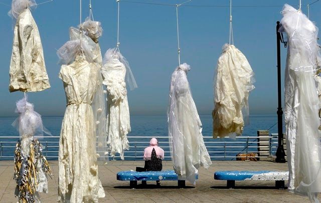 An installation of wedding dresses by Lebanese artist Mireille Honein was on display in Beirut earlier this year, as part of a major push by activists and rights organizations to get Lebanon’s government to repeal a legal loophole that lets rapists go free if they marry their victims.