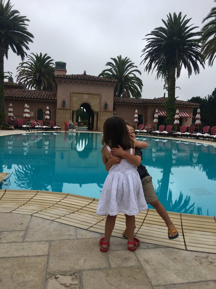 <p>Hugs by the pool at the Fairmont Grand Del Mar.</p>