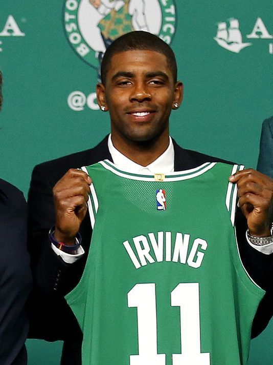 The talented 25 year old NBA all-star, Kyrie Irving, is officially introduced as a Boston Celtic. 