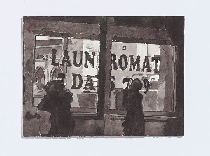 <p>Kids (Laundromat), 2017 ,ink on paper, 7-5/8th x 10 ¼ inches, ink on paper</p>
