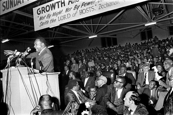 Rev. Martin Luther King delivers his last speech at a union rally in Memphis in April 1968