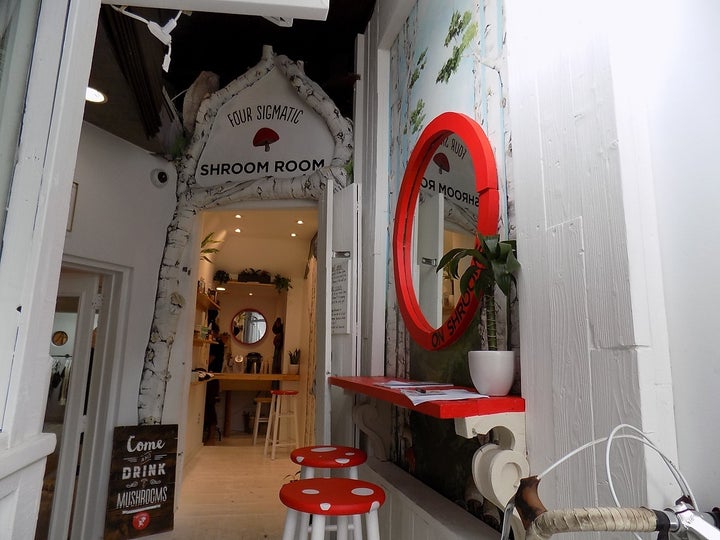 Narrow entry to Venice’s Shroom room, where one can sample and learn about the healing powers of superfood mushrooms.