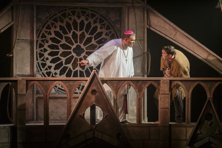 Gary Giurbino (Dom Claude Frollo) and Randy O'Hara (Quasimodo) in a scene from The Hunchback of Notre Dame