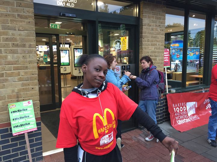 Stephanie Velinor became the first UK McDonald’s worker to strike when she walked out of her shift on Sunday. She picketed the branch where she works today