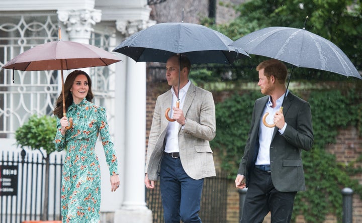 Prince William, Duke of Cambridge, Catherine, Duchess of Cambridge and Prince Harry visit The Sunken Garden at Kensington Palace on August 30, 2017 in London, England. The garden has been transformed into a White Garden dedicated in the memory of Princess Diana, mother of The Duke of Cambridge and Prince Harry.