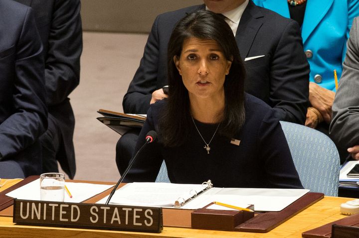 US Ambassador to the United Nations Nikki Haley delivers remarks during a meeting by the UUN Security Council on North Korea at the UN headquarters in New York City 4 September