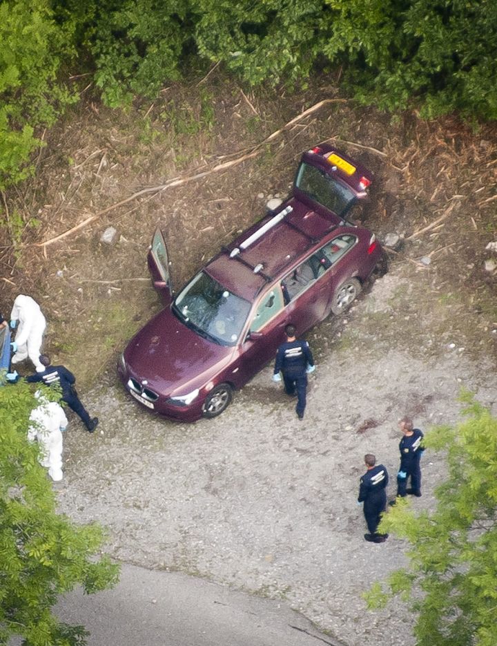 An aerial view of the family car after the murders in September 2012 