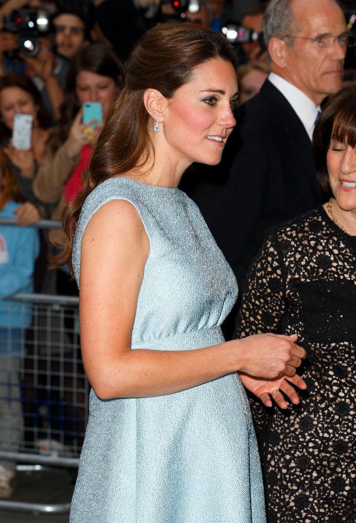 The Duchess of Cambridge, pregnant with Prince George, attends an evening reception celebrating The Art Room, of which she is a patron. April 2013.