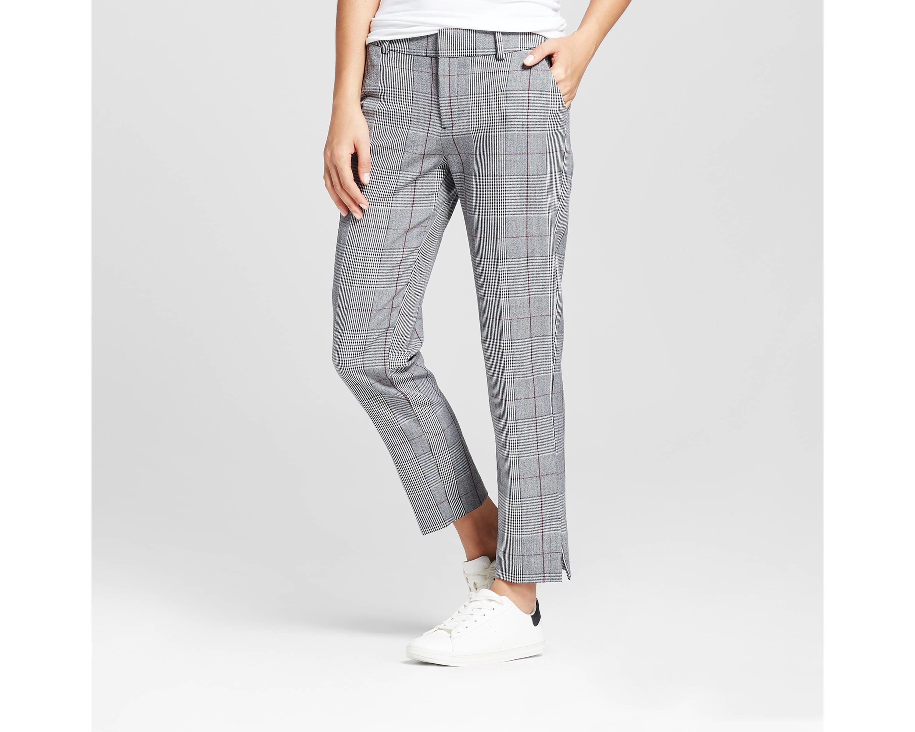 gray plaid pants women