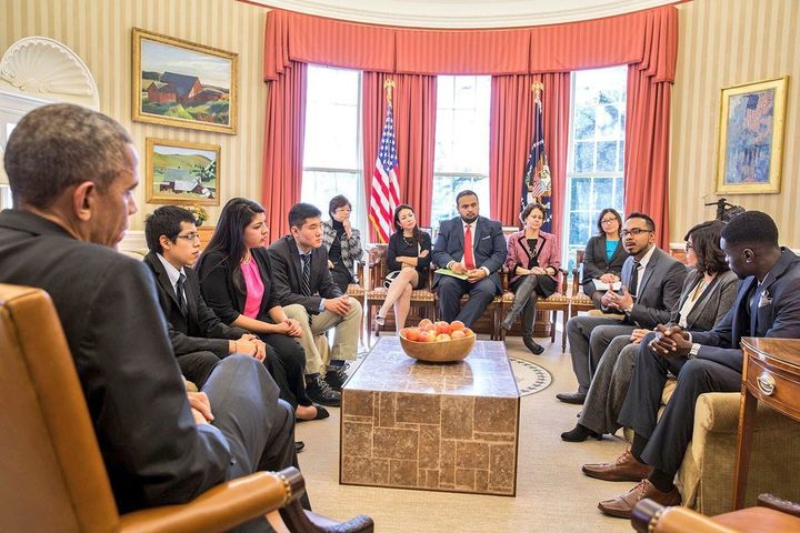 Obama with the Dreamers shortly after DACA was put into effect. 