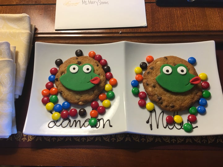 <p>A warm welcome for the twins at the Fairmont Grand Del Mar.</p>