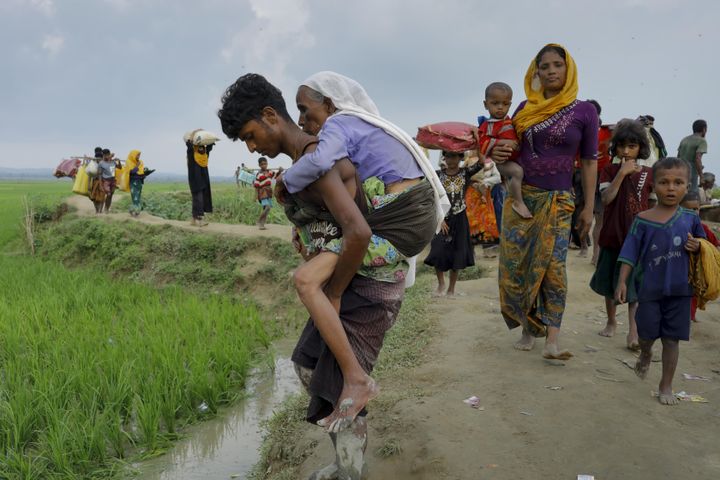 Rohingya refugees from Myanmar's Rakhine state reach the border near Teknaf, Bangladesh, on Sept. 5.