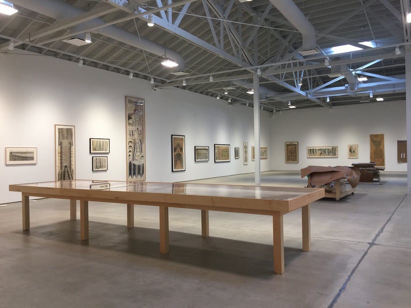 Exhibition installation in process for <em>MARTÍN RAMÍREZ: HIS LIFE IN PICTURES, ANOTHER INTERPRETATION </em>at the new Insti
