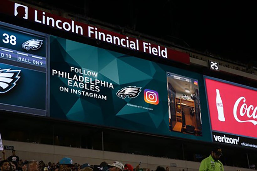 The Philadelphia Eagles become the first NFL team to launch Instagram Stories content, powered by Tagboard, at Lincoln Financ