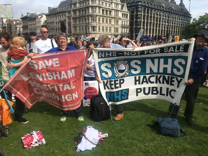 Tony O'Sullivan, pictured centre, campaigns to keep the NHS public