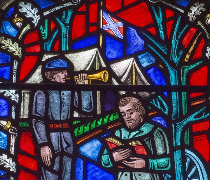 A stained glass window at the Washington National Cathedral in Washington, D.C., depicting the life of Confederate Gen. Stonewall Jackson. This window, as well as another depicting Gen. Robert E. Lee, will be taken down.