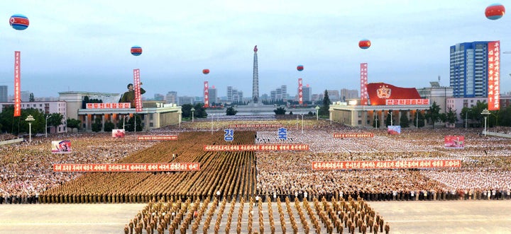 A celebration in Pyongyang marks the success of a test for the installation of an intercontinental ballistic missile in this