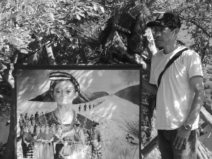 Sebastian, a survivor of the Rio Negro massacre, led us up the mountain trail to Pak’oxom and told us the story of the day in 1982 when Guatemalan civil defense patrols and soldiers murdered 70 Maya Achi women and 107 children there because their village had opposed the hydroelectric dam that would flood their community and destroy their homes and sacred sites.