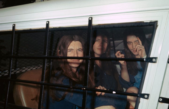The three female members of Charles Manson's 'family' in 1970 (from left): Patricia Krenwinkle, Leslie Van Houten and Susan A