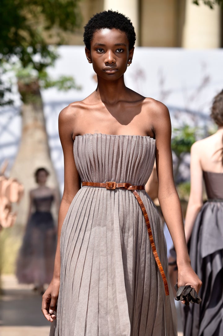 A model walks the runway during the Christian Dior Haute Couture Fall/Winter 2017-2018 show on 3 July 2017 in Paris, France.