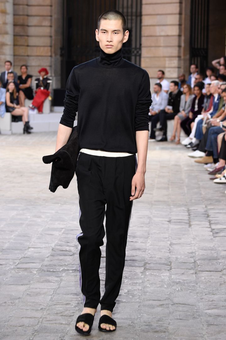 A model walks the runway during the Berluti Menswear Spring/Summer 2018 show as part of Paris Fashion Week on 23 June 2017.