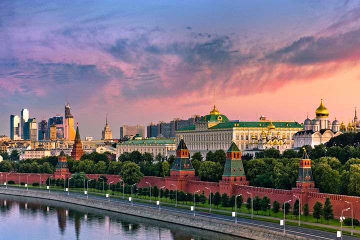 View of the Moskva River along the Kremlin wall in Moscow