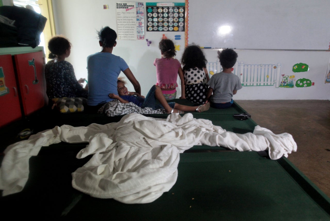 Children take shelter from Hurricane Irma in Puerto Rico 