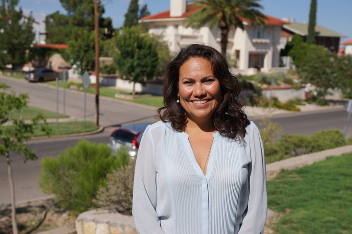 Veronica Escobar, 47, stands in her front yard in El Paso, Texas. She is hoping to be the first Latina Texas has ever elected to Congress. 