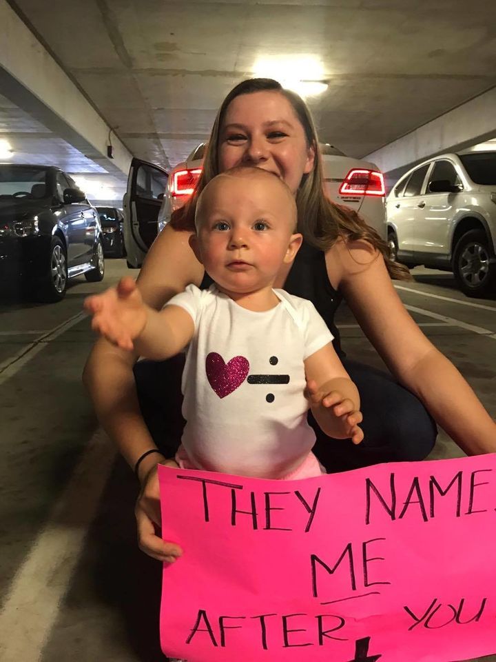 Cooper attended Sheeran's August 30 show with her parents, who brought along a sign that read, "They named me after you."