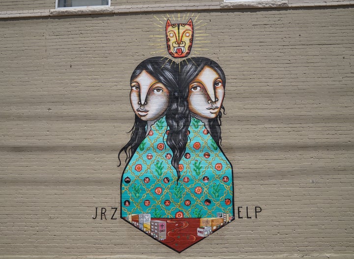 A mural called Sister Cities in Segundo Barrio El Pasos historic Hispanic neighborhood pays tribute to the border of El Paso and Juarez