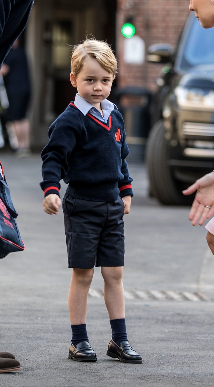 Prince George on his first day of school at Thomas's Battersea, London.