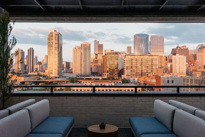 Views of Chicago from The Ace Hotel's Waydown rooftop.