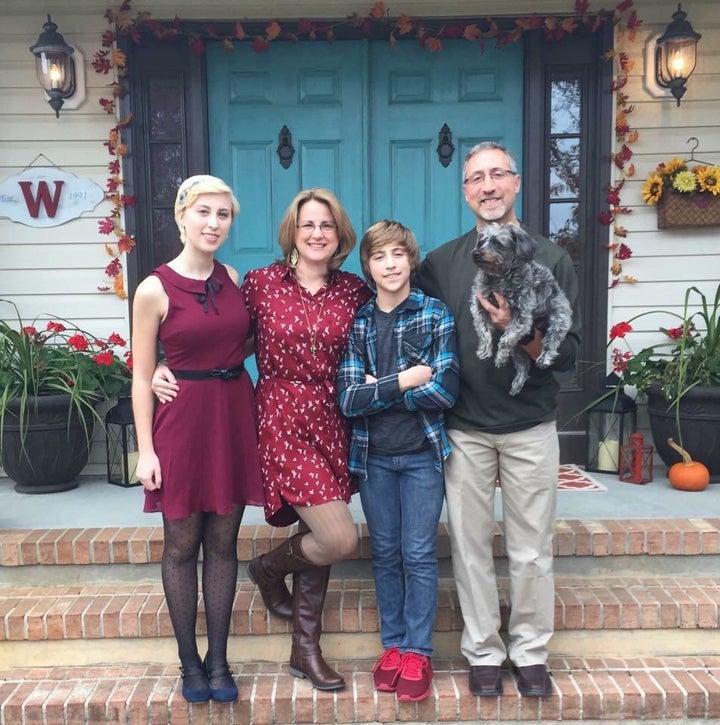 College student Hailey Weiss (left) texted her parents after discovering the notebook she borrowed from their home serve