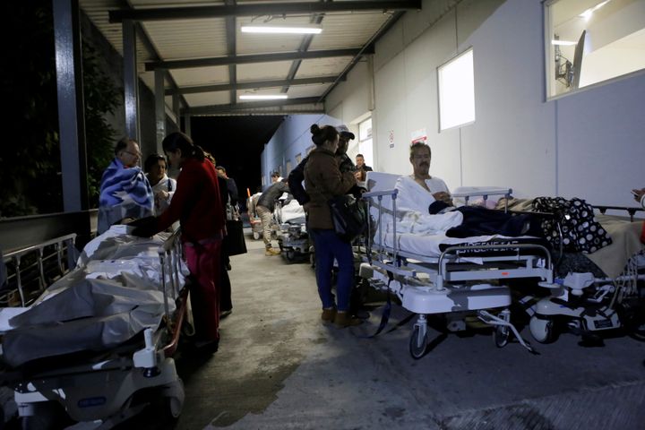 Patients and family members were cared for outside the Institute for Social Security and Services for State Workers in Puebla, Mexico following the earthquake.
