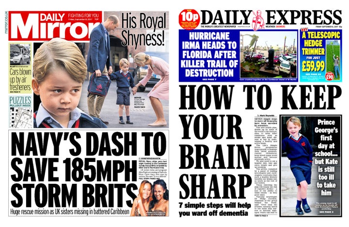 The Mirror chose to splash on efforts to rescue Brits caught in Hurricane Irma, while the Express chose to prioritise 'ways to keep your brain sharp' in September