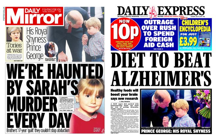 In July the Mirror splashed on a story about the murder of Sarah Payne, while the Express went with one of their famous dementia front pages